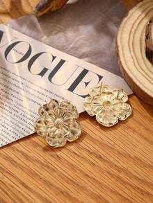 一对现代简约金属五瓣花耳环，适合派对、聚会和日常佩戴 - 金色 - 查看 1