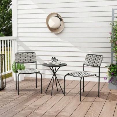 Poly Rattan Garden Furniture Set, 2-Person Garden Lounge Set, 3-Piece Set With 2 Stackable Chairs And A Table, Weather-Resistant, For Garden, Patio Or Balcony, Grey