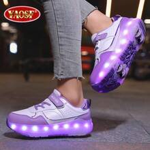 YAOSF أحذية تزلج للأطفال/المراهقين - إصدار محسن بثبات معزز، أحذية رياضية قابلة للفصل 2 في 1، أحذية تزلج رياضية خارجية مضيئة، أحذية أبوين-طفل، زلاجات جديدة مضمنة، أحذية مضيئة ليلاً، أحذية تزلج كهربائية قابلة للشحن عبر USB، أحذية تزلج مضيئة بالليد، أحذية رياضية بنعول مضيئة، أحذية تزلج رياضية للأولاد/البنات/الطلاب للاستخدام الخارجي، هدية عيد مهرجان عالية الجودة للأطفال - الأرجواني - مشاهدة 6