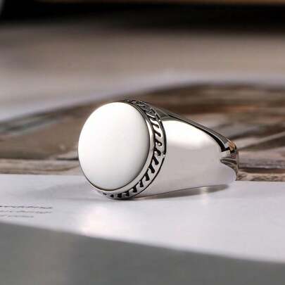 خاتم حلقة عريضة من الفولاذ المقاوم للصدأ عصري أنيق أوروبي وأمريكي بتصميم بسيط وأنيق لا يبهت، هدية