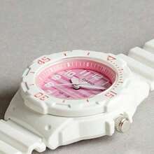 Casio Women's White Striped Fashion Watch, Unique Pink Plaid Dial, Lightweight Quartz Movement With Date Window, Suitable For Daily Wear In Summer - Pink - View 4