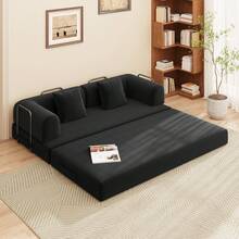 Asofer 5-In-1 Convertible Sofa Bed, Boneless Couch With Removable Armrests,Folding Futon Sofa Bed Includes 2 Pillows,Comfy Pull Out Couch For Living Room,Expandable | Multifunctional,No Assembly Required - 黑色 - 查看 4