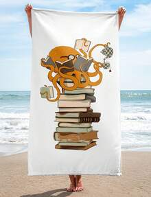 Octopus Reading Books Beach Towel, Cartoon Art DesignUnique Basketball Team Designs, Fun Patterns, Suitable For Wo, Pool , And Showers. 3g Beach Towel, Uni. High-Quality Absorbent Fabric, Suitable For All Seasons, Soft To The Touch, Durable. Quick-Drying, An Essential Item For Summer Beaches, Pools, And Sand Baths. H56, A Vacation Must-Have. - Image Color - View 1