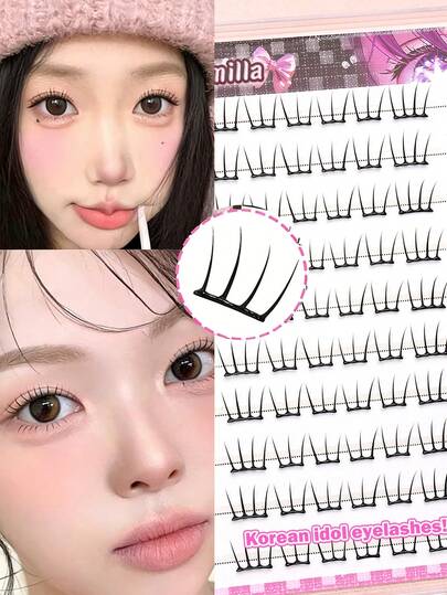  AYRMILLA 60片装免胶假睫毛，无需胶水，DIY省时，韩系偶像风格，C型卷翘，长度5-6毫米，适合角色扮演、动漫、自然风、火焰风等多种妆容，新手友好，可重复使用，3D闪亮吊坠，适合日常佩戴、派对、舞台表演，是情人节/圣诞节的绝佳礼物之选。