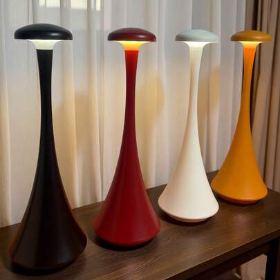 1pc ABS Material, Matte Finish Modern Scandinavian Minimalist Style, Touch Control 3-Color Dimmable, USB Rechargeable High-Capacity Battery Long-Lasting, Waist-Shaped Bedside Mushroom Nightlight, Desktop Decor Ambient Lamp, Dining Table/Bar Soft Light, Sofa Side Cabinet Lighting, Outdoor Picnic Lighting, Holiday Gift Lamp