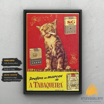 1pc Unframed Vintage Smoking Cat Poster Print, Retro Tobacco Advertisement