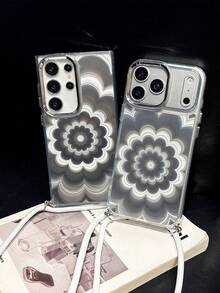 1pc New Phantom Flower Pattern Lanyard Phone Case, Compatible With IPhone 17 Pro Max, Fashion, Gradient Floral Design Compatible With IPhone 16 Pro, 15, 14, 13, 12, 11, S22/23/24/25/26 Ultra, Soft TPU Protective Cover - Silver - View 5