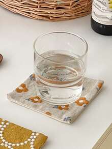 Embroidered Linen Cup Coasters, Household Dining Mats, Square Fabric Tea Table Coasters, Placemats, Heat Insulation Pads, Coffee Cup Mats, Tabletop Mats - Multicolor - View 2