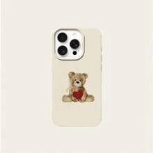 1pc TPU Material Cute Healing Hugging Heart Bear Pattern Phone Case Compatible With Iphone 17 Pro Max/17/16 Pro Max/15/13/12/11, S20 FE/A15/S24/A55, Note 11/Note 12/Note 13 Pro, Full Coverage Anti-Drop Soft Protective Phone Case - White - View 5