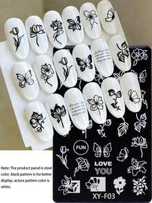 1pc Flower Nail Stamping Plate Tulip Spring Summer Flower Butterfly Image Steel Plate Y2K Nail Template DIY Printing Stencil Manicure Accessory Tool - Silver - View 1