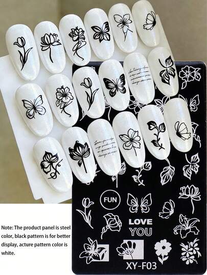 1pc Flower Nail Stamping Plate Tulip Spring Summer Flower Butterfly Image Steel Plate Y2K Nail Template DIY Printing Stencil Manicure Accessory Tool