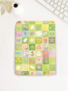 1pc Cartoon Green Meadow, Rabbit, Flower Pattern Tablet Protective Case, Compatible With 10.2 Inch 2021/2020 10th/9th/8th Gen, (A16) 11 Inch 11th Generation 2025, Compatible With Samsung Galaxy Tab A8 10.5 Inch 2022, / Tablet Protective Cover With Pencil Slot, Support Auto Sleep/Wake - Multicolor - View 1