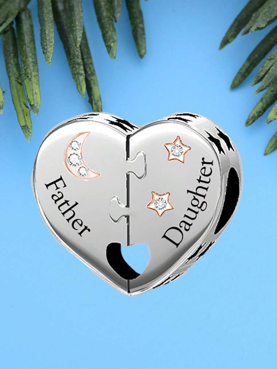 1. 精美925纯银心形父女吊坠珠子DIY纪念品，男女皆宜，适合生日礼物 - 銀色 - 查看 1