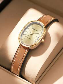 SUNLIFEX Đồng hồ nữ thanh lịch, tối giản, phong cách retro cổ điển, mặt số đính đá, dây da, thiết kế mặt vuông. - Hoa hồng vàng - Xem 15