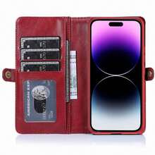 For IPhone 17/17 Air/17 Pro Max/16/11/12/13/14/15 Pro Max/15 Plus/13 Mini Wallet Case, Wireless Charging Compatible, Flip Folio Leather-Style Phone Case With Card Holder, Magnetic Closure Credit Card Slot, Protective Wallet Cover, Best Choice For Holidays And Birthday Gifts - 粉色 - 查看 7