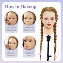 24 Inch Make Up Hair Mannequin Head, Cosmetology Manikin Practice Doll Head With Synthetic Hair, Braiding Hairdressing Head For Hair Styling, Includes Table Clamp Stand - Gold - View 3