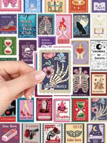 50pcs Book Trope Stamp Sticker Aesthetic Cool Decal For Phone Case Laptop Luggage Computer Fridge Closet Wallet Guitar Skateboard Magazine DIY Decal Sticker PVC HD Printing - 1 Set - View 6