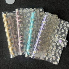 1个A6可爱雏菊印花透明迷你活页夹，不含纸张，6孔PVC活页夹带扣，适合日记和照片收藏 - 彩色 - 查看 1