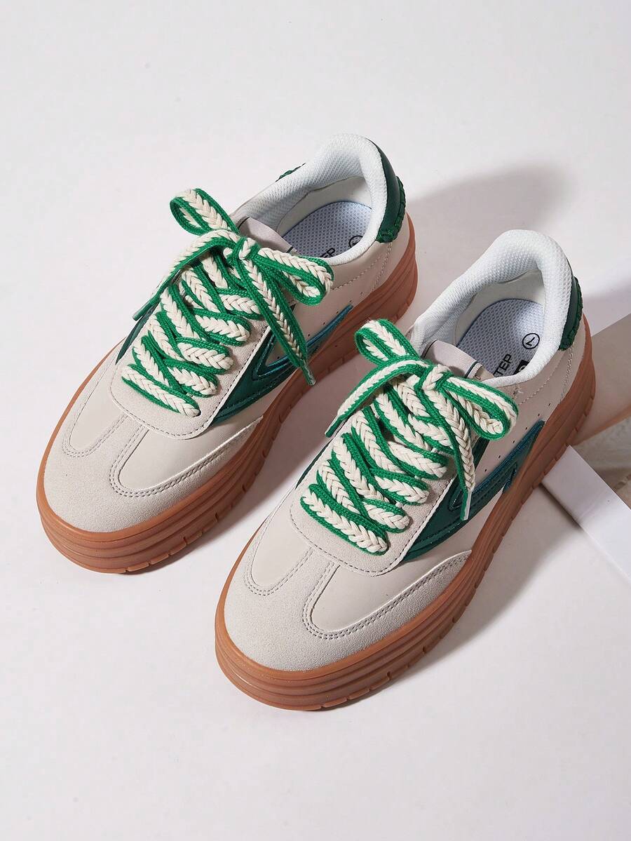 1双120厘米绿白相间时尚麦穗纹编织鞋带 - 编织纤维鞋带，适用于运动鞋、靴子和冰鞋，时尚鞋履配件/仅含鞋带，不含鞋子