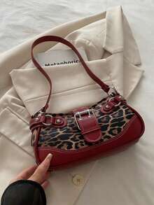 Love Deeply New Fashion Buckle Leopard Print Handbag & Shoulder Bag, Suitable For Parties, Outings, Vacations, Shopping And Daily Use, Can Store Coins, Phones, Also Suitable As A Work Bag For White-Collar, College Students And Office Workers, Elegant Ladies Bag, New Fall Winter Cheetah Print Purse For Women , Leopard Cheetah Print - 紅色 - 查看 8