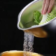 不锈钢加厚斜底淘米盆，蔬菜清洗滤篮，厨房漏勺，学习用品，圣诞礼物 - 瀝水籃 - 查看 6