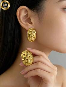 High-End Textured Ear Jewelry Made Of Stainless Steel, Non-Allergenic. Jewelry For Women. Weddings & Events. - Gold - View 1