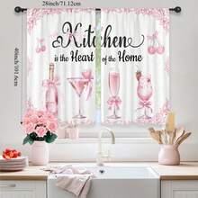 2Pcs Pink Bow Cute Kitchen Curtains Short Small Cute Women Girls Rod Pocket Kitchen Curtains Window Short Tier Blackout Curtains Home Decor 28x40in - A - View 6