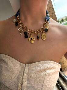 Monlansher New Multi-Element Multi-Pendant Cross Design Women's Necklace, Fashionable Elegant Luxury Everyday, Party, Casual, Holiday Wear Stainless Steel Pendant Necklace For Women - Gold - View 3