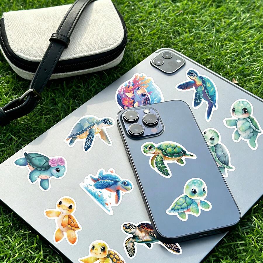 50pcs Sea Turtle Stickers, Cute Turtle Stickers, Waterproof Vinyl Stickers For Water Bottle, Srapbook, Laptop, Phone Case, Teens Adults Sea Turtle Sticker Halloween Christmas Gifts - Multicolor - View 1
