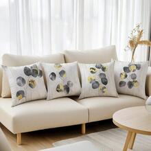 4pcs Vintage Gray & Gold Leaf Pattern Throw Pillow Covers, Single-Sided Printed Peach Velvet Polyester Material, 45*45CM Cushion Covers For Modern Fabric Sofa Indoor Decor, Party Decoration, Gift - Multicolor - View 6