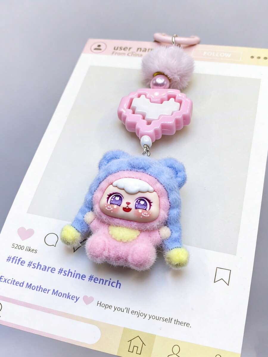 Nuevo llavero con forma de corazón y orejas grandes, accesorio de moda de dibujos animados para bolso - Multicolor - Ver 1