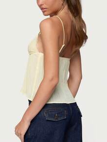 Women's Y2K Babydoll Camisole Lace Trim Mesh Sheer Crop Tops Sleeveless Spaghetti Strap V Neck Open Back Peplum Tops Summer Cute Aesthetic Flowy Shirts Teen Girls Going Out Streetwear Fashionable Daily Wear Coquette Clothes - 黃色 - 查看 2