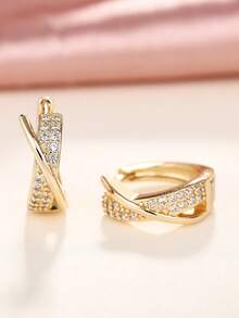 1 par de pendientes de aro con circonita cúbica preciosa para mujeres, para fiestas, compromisos, aniversarios, joyería, regalo del Día de San Valentín - Amarillo Oro - Ver 7