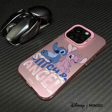 Funda de teléfono Stitch y Angel con diseño de pareja adorable y dulce, compatible con iPhone 17/17 Pro/17 Pro Max/17 Air/16/15/14/13/12/11/X Series, regalo ideal para la novia - Rosa - Ver 1