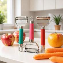 双头切丝刀削皮器 - 防滑手柄 - 苹果削皮器、土豆削皮器、橙子削皮器、蔬菜削皮器，可制作美味蔬菜面条 - 彩色 - 查看 1