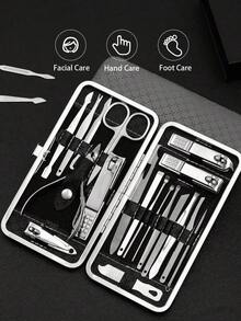 Juego de manicura y pedicura, juego de cortaúñas, kit de herramientas de cuidado de uñas profesional con estuche de viaje de lujo - Negro - Ver 1