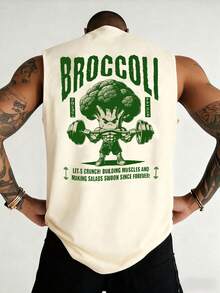 Camiseta de tirantes casual de hombre con estampado de mancuerna de porcelana azul y blanca, para verano - Caqui - Ver 2