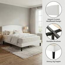 Allewie Modern Full/Queen/King Size Plush Teddy Fabric Bed Frame, Curved Upholstered Headboard, Easy Setup, Reinforced Durable Metal Frame, Under Bed Storage, No Box Spring Required, White - 白色 - 查看 4