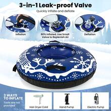 COSTWAY Inflatable Snow Tube Sled, 42" Heavy Duty Snow Tubing For Sledding With Detachable Tow Strap, Cold-Resistant PVC, 3-In-1 Valve & Handles, Winter Outdoor Fun Snow Toy, Pink/Orange/Blue - Blue - View 6