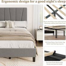 Dragonpad Upholstered Bed Frame With Adjustable Headboard, Twin/King/Full/Queen Size Linen Fabric Upholstered Platform Bedframe With Strong Wooden Slats, Mattress Foundation, No Box Spring Needed, Easy Assembly - Gray-Twin Size - 查看 8
