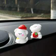 2/6pcs Cute Strawberry Puppy Mini Sculpture, Suitable For Car Dashboard Decor - Perfect For Decorating Your Car Dashboard, Computer Desk, Office Computer Screen, And Office Desk. These Are Small Decorative Items And Gifts (Using Non-Trace Adhesive). - A - View 6