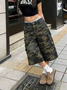 Women's Casual Commuting Fashion Street Camo Print Flap Pocket 7/8 Length Cargo Jeans - Multicolor - View 7