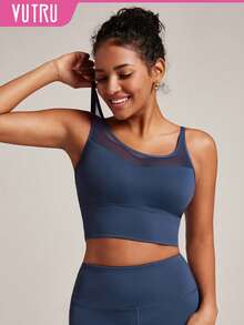 VUTRU Criss-Cross Racerback Sports Bra With Mesh Panels, Suitable For Yoga & Fitness Spring - Teal Blue - View 1