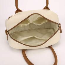 1 Peça Bolsa Tote Casual Feminina Colorblock, Material de Nylon Impermeável, Fechamento com Zíper Multicompartimento, Estilo Minimalista Casual, Bolsa de Mão e Ombro, Adequada para Trabalho, Escola e Viagens Curtas - Caqui - Visão 9