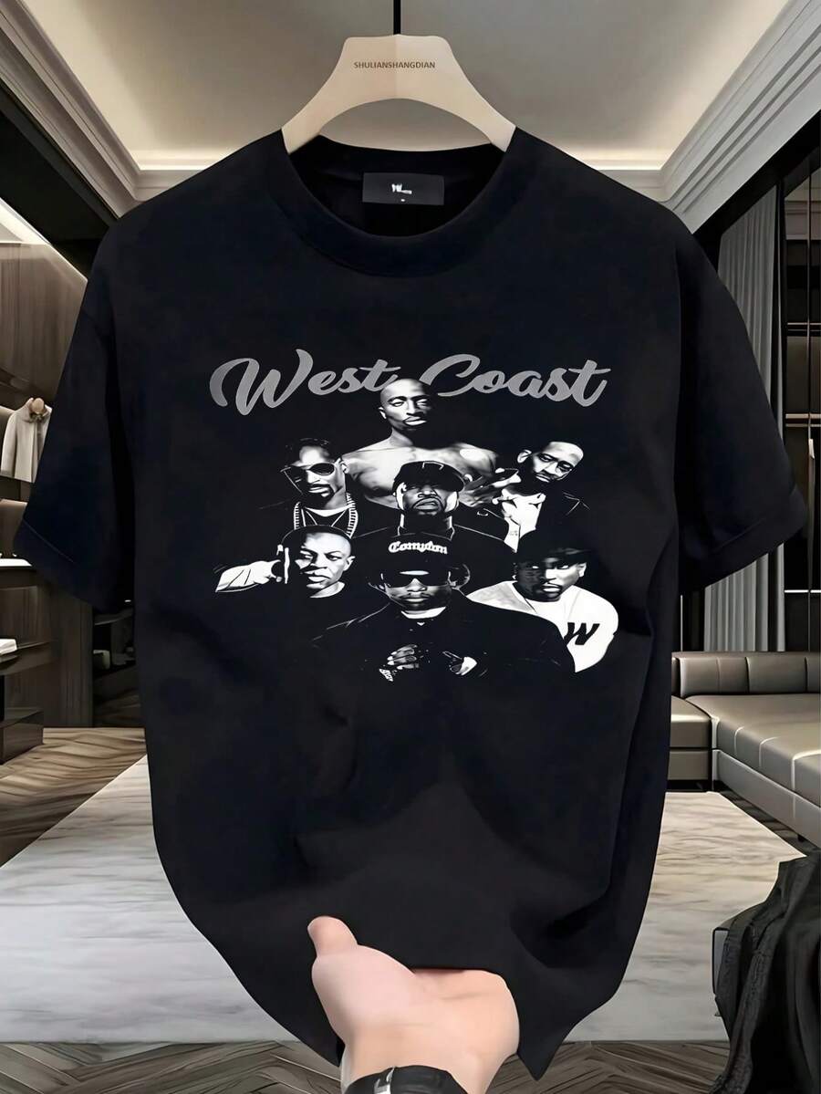 Playera Hombre West Coast Hip Hop, Rap Legends, Negra y Blanco, Concierto, Calle,playera de hombre,ropa de hombre,tops,regalos para hombre,nacional envio,oversize hombre. - Negro - Ver 1