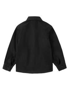 6-16岁男童长袖衬衫，婚礼正式礼服，派对衬衫，带口袋和领带，黑色 - 黑色 - 查看 3