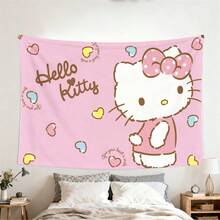 SANRIO 1件三丽鸥Hello Kitty挂毯 | 可爱粉色房间装饰，饰有波点蝴蝶结、彩色爱心点缀和甜美文字元素，涤纶材质，时尚主题，布料，家居装饰品，生日圣诞礼物 - 彩色 - 查看 4