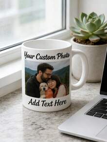 1Pc Personalized Family Photo Coffee Mug 11oz – Custom Picture, Photo & Text Printed Ceramic Cup, Dishwasher & Microwave , Warm Family Keepsake Drinkware, Thoughtful Gift For Parents, Kids & Grandparents, Home Office Daily Use - Multicolor - View 3