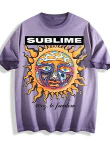 2026 Summer Tops Retro Sun Face Skull Print, T-Shirt, SUBLIM Band Style Free Theme Loose Short Sleeved ShirtLoose And Comfortablesummer Clothes - Màu tím bẩn - Xem 12