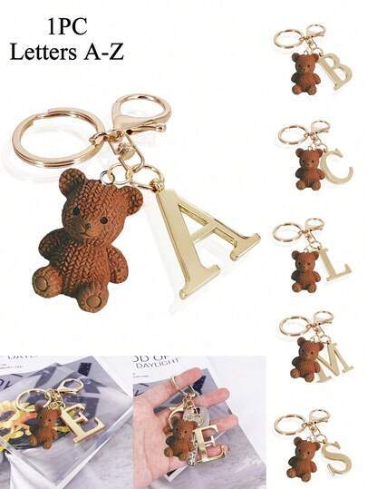 Advanced And Elegant Gold Letter Keychain With Teddy Bear Pendant, Letter A-Z Three-Dimensional Pendant,Stylish Alloy Key Chain Ring, Bag Backpack Charm Car Key Holder, Perfect Accessories For Women's Daily Use,Classic And Simple Keychain, Decoration, Bag Accessories, Suitable For Giving To Friends, Family, Couples, Girlfriends, Important Gifts, Valentine's Day Gift